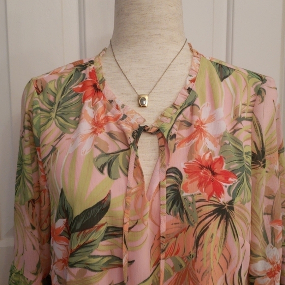 J. Jill Pink Tropical Floral Bell Sleeve Tunic - Picture 2 of 15